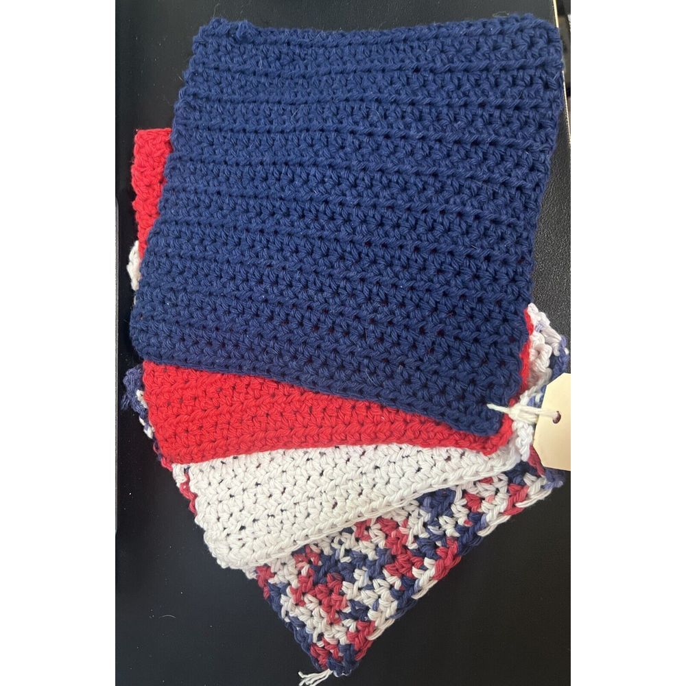 HANDMADE SET OF 4 CROCHET COTTON DISH CLOTHS OR WASH CLOTHS APPROX 8.5x8" *NEW*